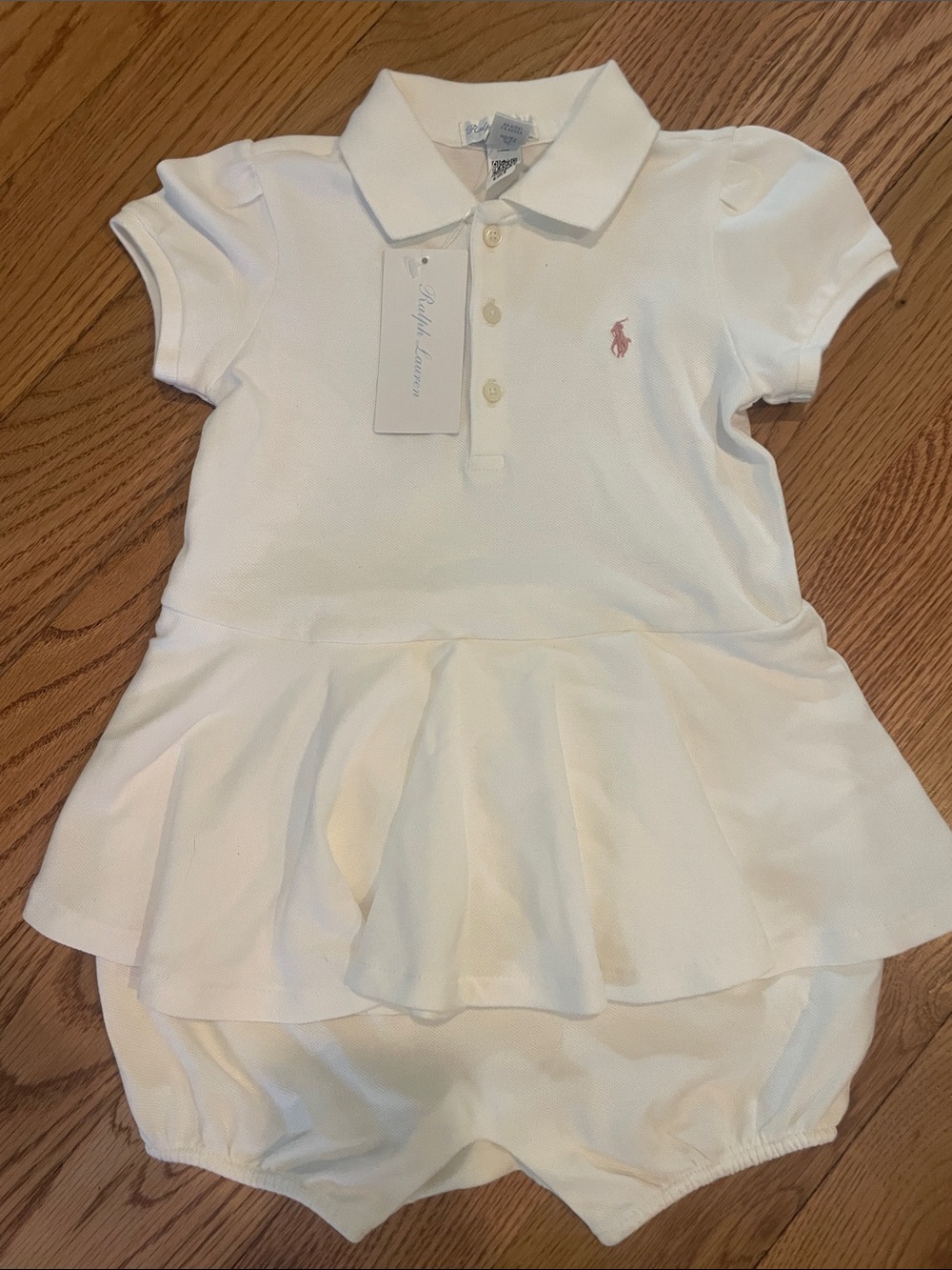 Ralph Lauren White Polo Dress attached Bloomer Set with Pink Pony